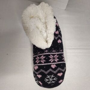 Cozy Black and Pink Knit Slipper Sock